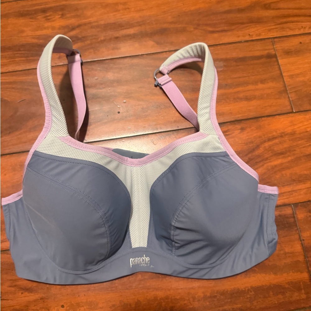 Panache Gray Sports Bra with Lilac Trim and White Mesh - Picture 4 of 7
